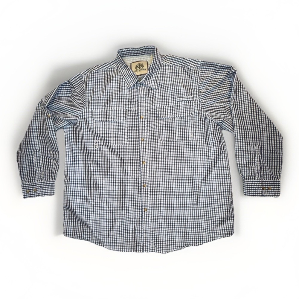 Tallwoods Fishing Shirt Mens Size XXL Plaid Blue And White Outdoors